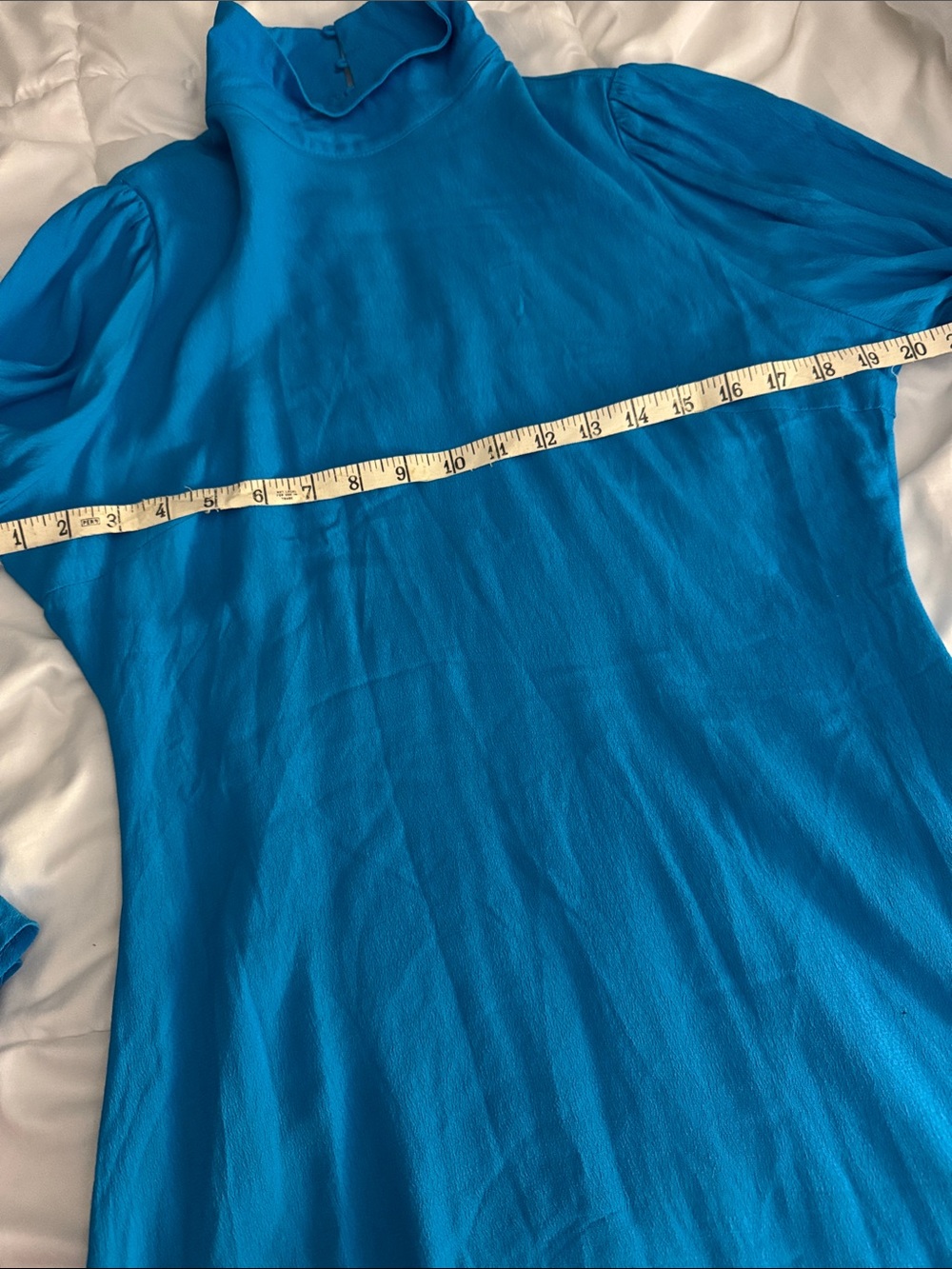 yllw Yellow The Label Raya Bell Sleeve Mock Neck Mini Dress Blue Large - Picture 6 of 9